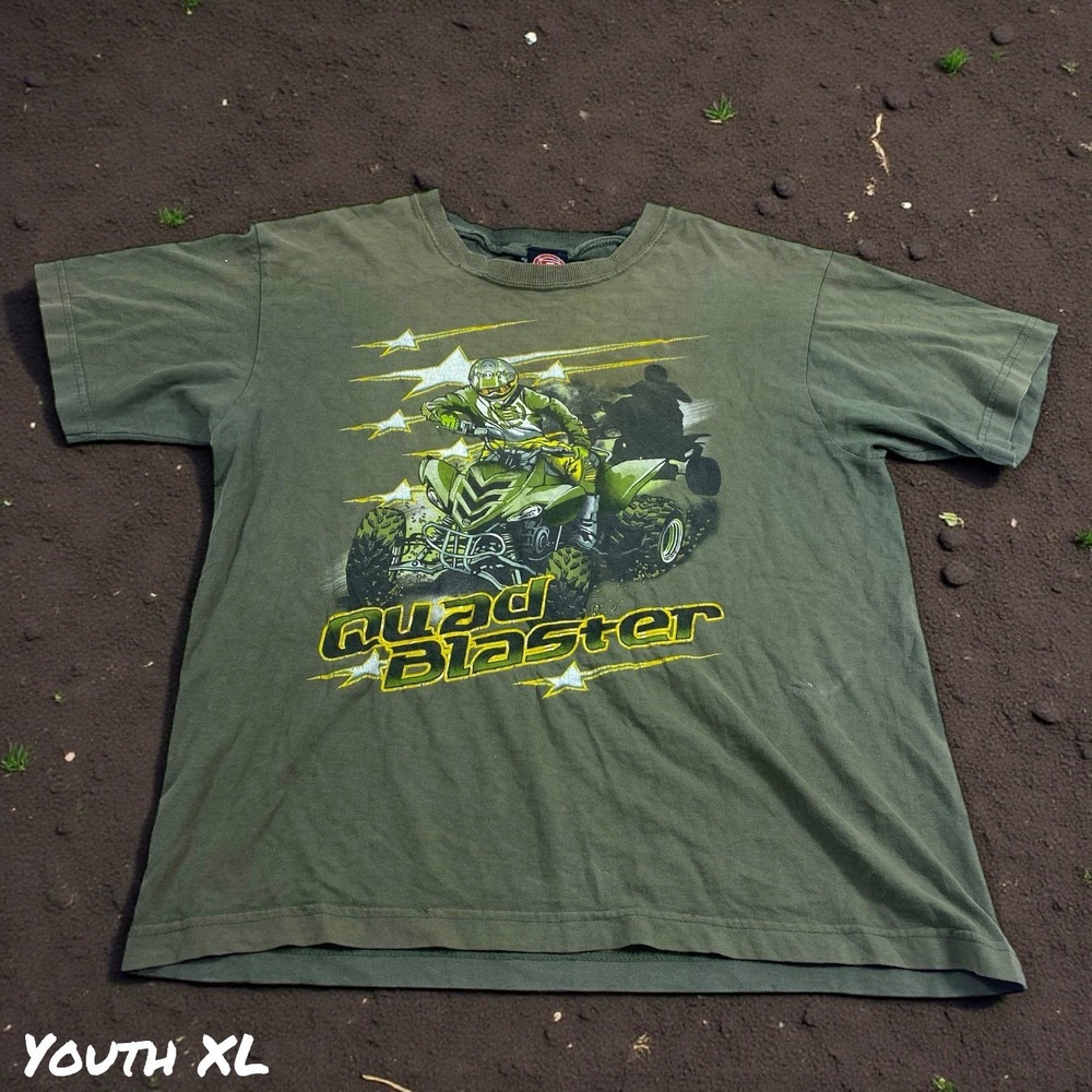 VTG Rudeboyz T-Shirt Youth X-Large Green Graphic Tee Quad Blaster Y2K Racing XL
